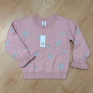 Baby GAP Toddler Girl Blush Pink Sweater with Silver Glittery Stars Size 2T NWT